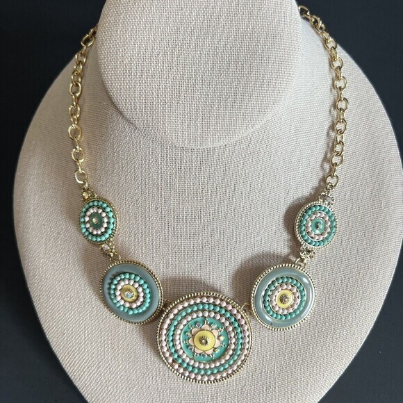 BIJOU BRIGITTE Gold Tone Chain Rhinestone Necklace 17" + 2.5" Ext. Enameled - Picture 2 of 7